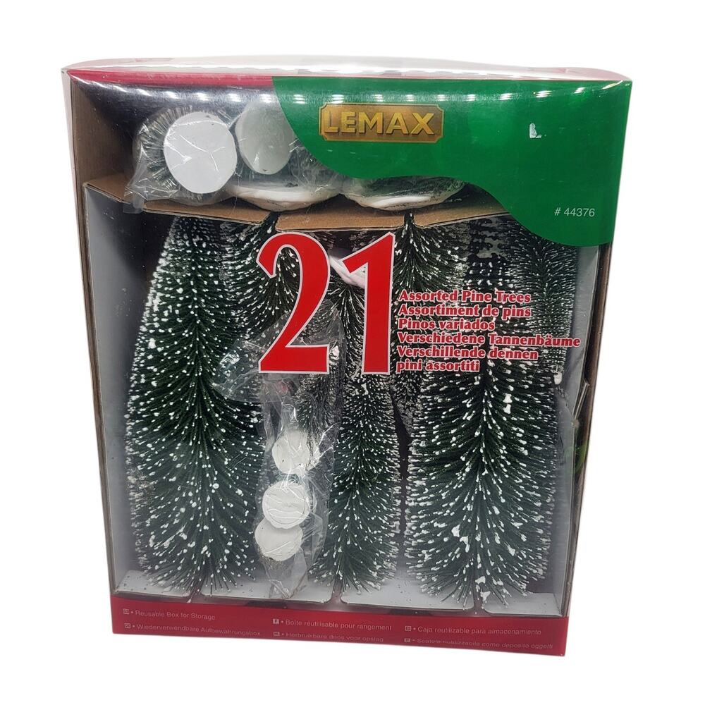 LEMAX 21 Piece Holiday Village Snowy Pine Trees Assorted Sizes with Storage Box